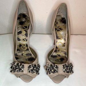 Sam Edelman Nude open toed rhinestone pumps